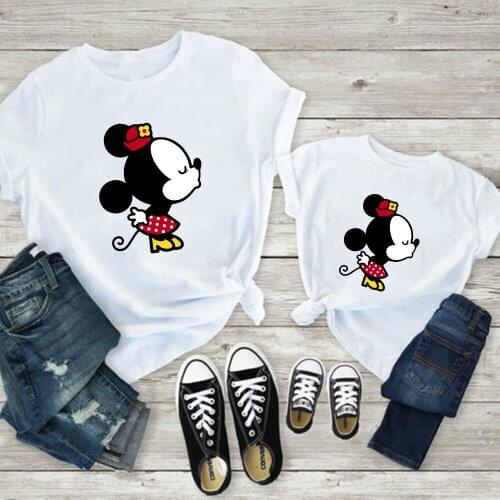 Hot Sale Summer T Shirt Matching Family Clothes Tshirts O-neck Loose White Childrens T-shirts Harajuku Disney Cartoon Tee Tops