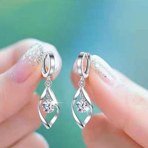 Small Round White Zircon Drop Earrings For Women Dainty Jewelry Shining Blue Crystal Pink Stone Earrings Female Engagement Gifts
