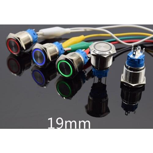 19mm Metal Power mark brass Push Button Switch flat round illumination self Locking Latching no nc Car button 5/12/24/110/220V