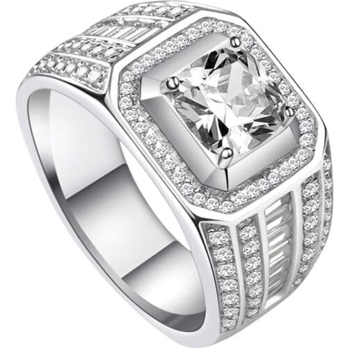 Attractive Trendy Real 925 Sterling Silver Ring Men Luxury Engagement Domineering Elegant Wedding Exquisite Fine Jewelry Crystal