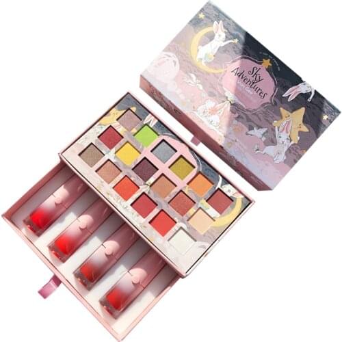 Lip glaze lipstick set combination gift box niche brand female student model affordable makeup set eye shadow + lip glaze
