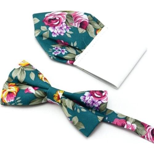 Cotton Bow Tie Set Floral Insert Paper Pocket Square Hanky Classic Butterfly Handkerchief Bowknot Wedding Handki Accessory
