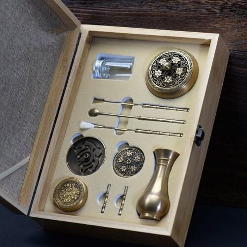 PINNY High Quality Set Copper Incense Burner Fine Censer Tool Box Gifts And Crafts Home Decorations Incense Holder Aroma Furnace