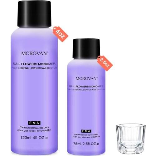 120ml + 75ml Monomer Acrylic Nail Liquid with glass cup for Natural Nails and False Nails,Acrylic Powder Nail Art design