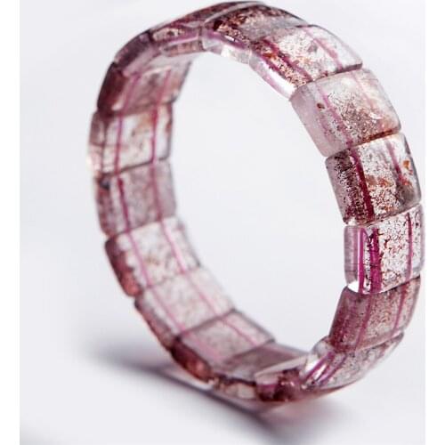 Genuine Natural Lepidocrocite Quartz Crystal Super Seven Melody Stone Rectangle Bead Bangle Bracelet