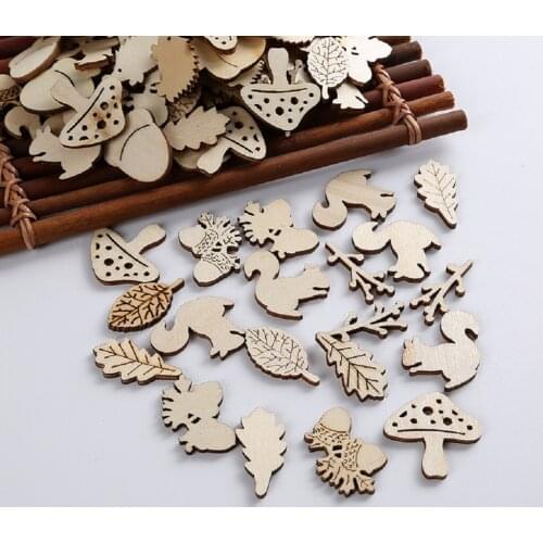 50x/Pack Natural Wood Pieces Unfinished Wooden Christmas Ornaments DIY Craft