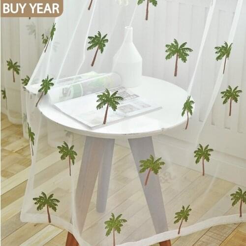 New Coconut Tree Screen Curtains for Living Dining Room Bedroom Mesh Bottom Yarn Embroidery Yarn Curtains White Tulle Curtains