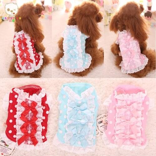 Wholesale Puppy Lace Coat Soft Vest Dot Pet Clothes For Small Dogs 100% Cotton Dog Clothing Sweet Shirt 3 Colors