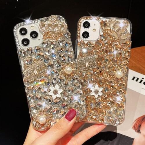 Luxury Diamond Handbag Crown Flower Case Cover For iPhone 12 Mini 11 Pro XS Max XR X 8 7 6 Plus SE Full Bling Crystal Case Funda