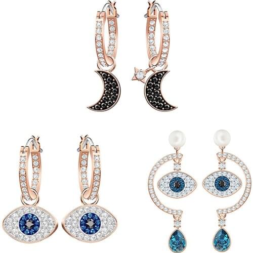 MIQIAO Crystal Moon The Devils Eyes Pendientes Piercing Stud Earrings for Women Girls Friends Gift Fashion Jewellery Christmas