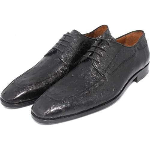 SHENBINs Ostrich Leather Square Toe Handmade Derby Shoes, Limited Edition, Mens Luxury Formal Footwear