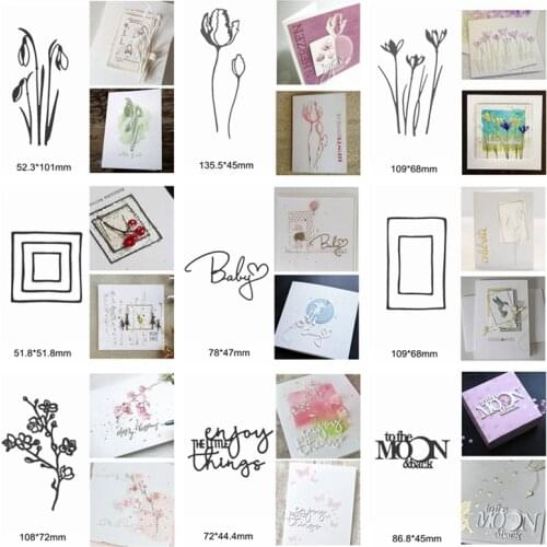 Mix Flower Branch Leaves Letter Alphabet Word Square Frame Layered Metal Cutting Dies Decoration Cards Paper Scrapbook Paper New