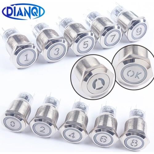 19mm Momentary Reset Waterproof Metal Push Button Switch Led Number Letter 0 1 2 3 4 5 6 7 8 9 10 OK Elevator Lift Custom-made