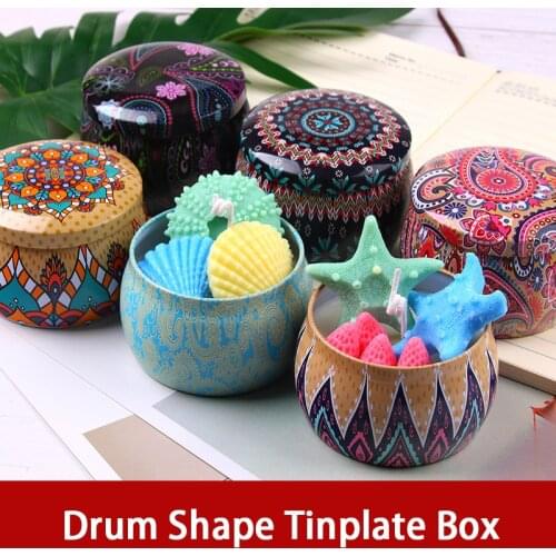 Candle DIY Material Drum Shaped Tinplate Box Christmas Candle Making Supplies Retro Pattern Storage box