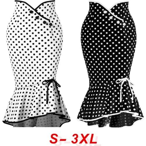 2020 Summer Fashion Women Casual Plus Size Clothing High Waist Polka Dot Print Mermaid Fishtail Midi Skirts Skirt Trumpet Ruffle