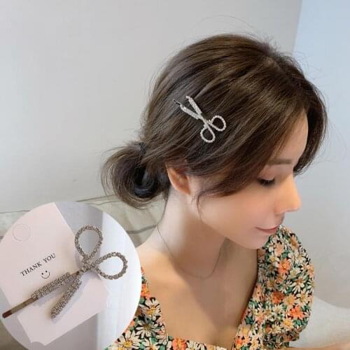 Korean Personality Small Scissors Hairpin Rhinestone Bangs Clip Girl Fashion Hair Accessories