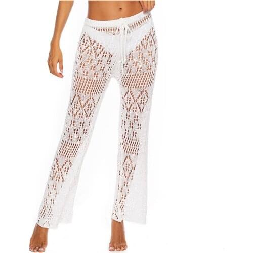 New Sexy Bathing Suit Cover Up Beach Pants Women Hollow Hook flower Night Club Knitting Sheer Cover Up Beach Wear Women Trouse