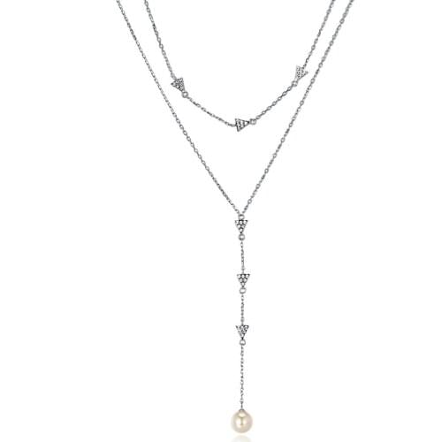 Fashion Women Double Necklace 925 Sterling Silver Pearl Pendant Fine Jewelry for Elegant Lady Stackable Party Statement Necklace