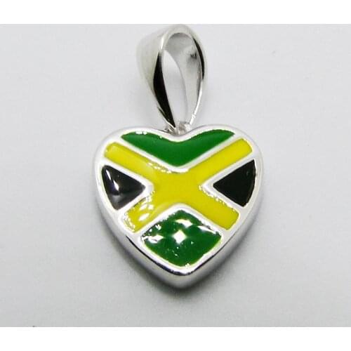 925 Sterling Silver Charm Jewelry Jamaica flag Heart Charm Pendant Necklace For Women Gift