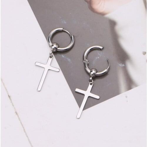 4 Pairs Cross Earrings Dangle Hinged Stainless Steel Jesus Stud Earrings Cross Hoop Earrings for Men and Women Jewelry E56A