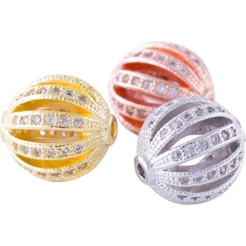10mm Hollow Ball Beads DIY Micro Pave CZ Watermelon Ball Shape Beads For Bracelets Making Jewelry Accessories 5pcs CHF125