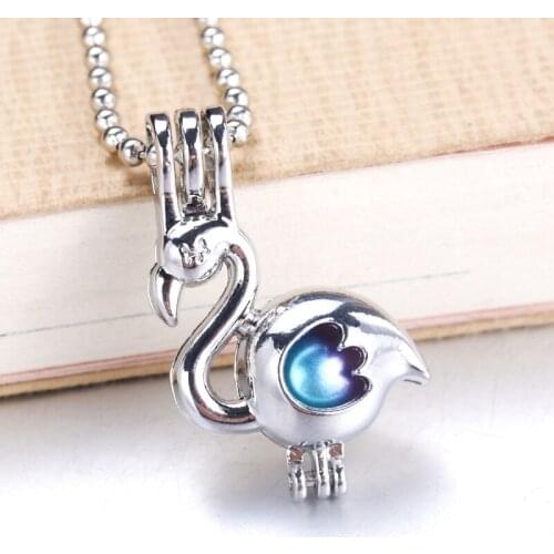 5pcs Flamingo Pearl Cage Pendant Jewelry Making Bead Cage Locket Necklace Aromatherapy Essential Oil Diffuser Box Oyster Pearl