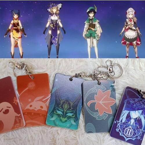 Game Genshin Impact Klee Mona Xiao Hu Tao Kaedehara Kazuha Card Case Student Bus Bank Card Holder Keychain Pendant Cosplay Props