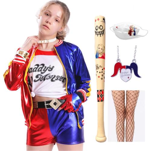 Girls Kids Suicide Harley Cosplay Costumes Squad Quinn Monster Jacket Pants Sets Christmas Children Women New Year Party Clothes