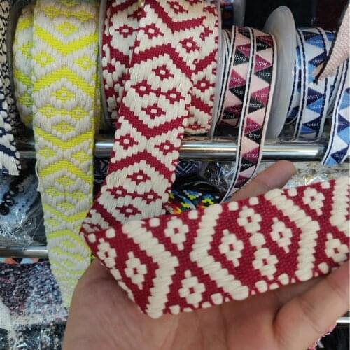 Exclusive Cotton Webbing Geometric Patterns 4cm Wide Bi-color Double-Sided Cotton Strap Woven Rhombus Ribbons Fabric For Garment