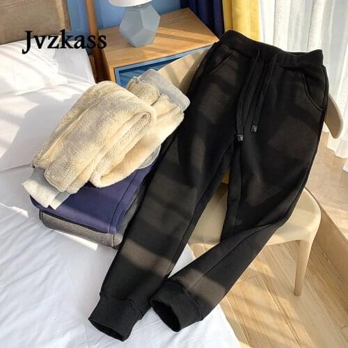 Jvzkass 2020 winter new lamb plus size sweat pants plus velvet padded feet pants lamb wool casual pants womens trousers Z54