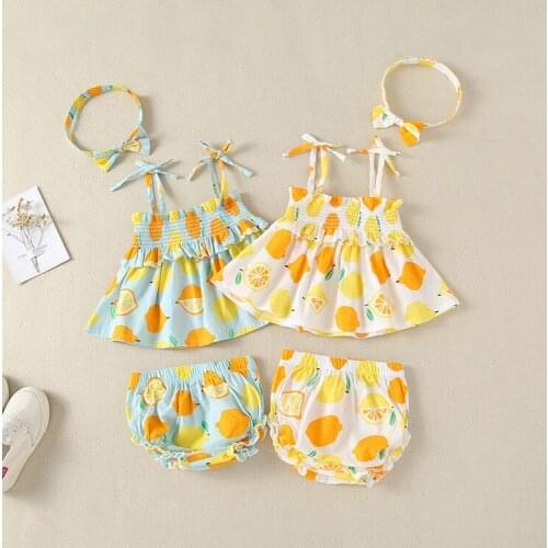 Newborn Baby Girls Clothes Sleeveless Dress+Briefs+headband 3PCS Outfits Set lemmon Printed Clothing Sets Summer Sunsuit 0-24M
