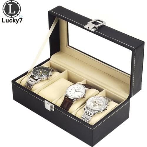 4 Grids Watch Box PU Leather Watch Case Holder Organizer Storage Watch Organizer Display Brilliant Box with Soft Leather Pillows