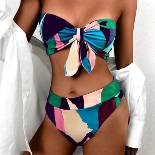 Sexy Push Up Knot Bandeau Bikini Set 2022 Swimsuit Women High Waist Bikini Swimwear Female Bathing Suit Beachwear Party Biquini