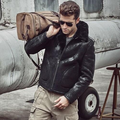 Mens Shearling Jacket Short Leather Women Jacket Mans Sheepskin Aviator Fur Coat Lambs Fur Outerwear Flight B3 Bomber Jacket