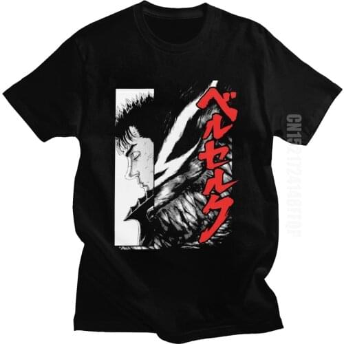Fashion Mens Anime Aku Berserk T-Shirt Man Cotton Tshirt Manga Guts Shirt Gatsu Griffith Tee Tops Loose Fit Apparel Printed