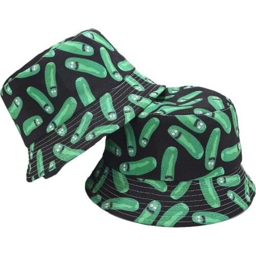 Cartoon Cucumber Print Bucket Hat Panama Summer Sun Hats for Men Women Foldable Double-Sided Cap Outdoor Bob Fisherman Caps