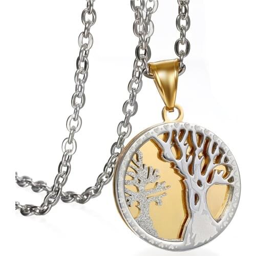 BONISKISS Mens Tree of Life Pendant Necklace Stainless Steel Heart Drop Men Jewelry with Chain Silver Color Male Decoration