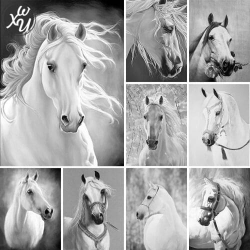 Full Drill Painting Kits Black Horse Diamond Art Mosaic Animal Round Square Rhinestones Stitch Embroidery Accessories Home Decor