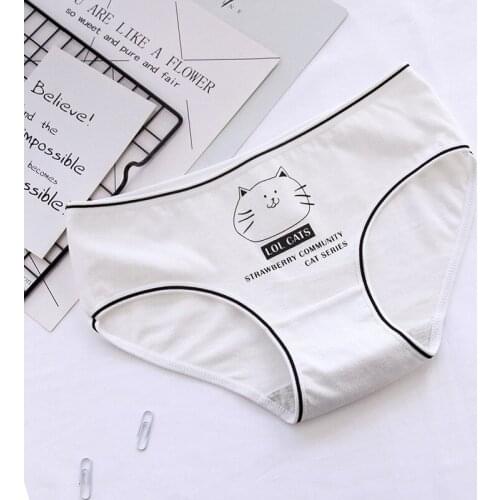 New Black and white tide cat womens breathable cotton underwear womens breathable cotton mid-waist womens cotton briefs