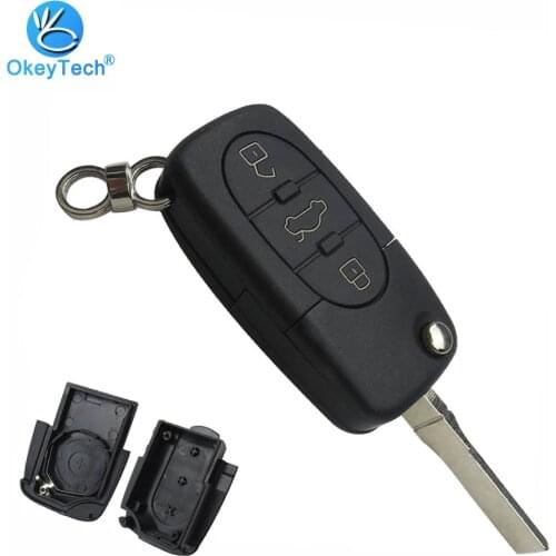 OkeyTech 2/3/4 Button Flip Folding Remote Car Key Shell Cover Case Fob Keychain 2032 Battery Holder for Audi A2 A3 A4 A6 A8 TT