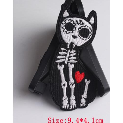 Prajna Punk Skull Patch Iron on Patches On Clothes Embroidered Patches for Clothing Cat Zipper Stickers Stripes DIY Appliques