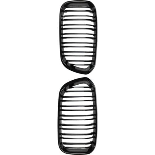 Front Racing Grill for BMW F20 F21 1 Series 2015 2016 2017 Sports Double Slat Line Kidney Grill Grille(Gloss Black )