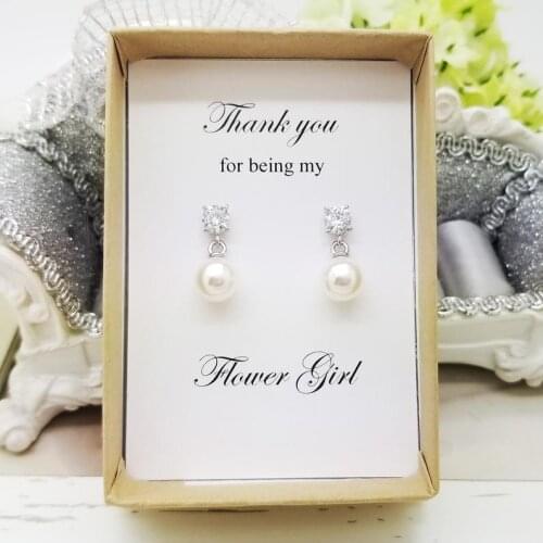 Personalize any quote wedding bridesmaid proposal gifts pearl dangle Crystal Flower girl Earring custom birthday jewelry gifts