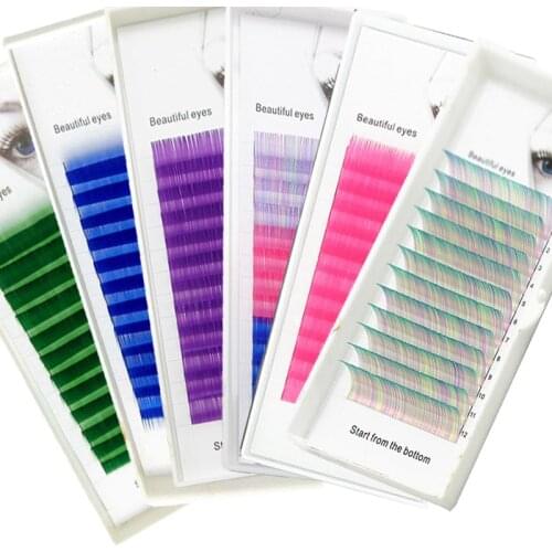 New Eyelash Extension green blue purple Sky blue Rose red mixing Individual Eyelashes Premium Mink Soft eyelashes for building