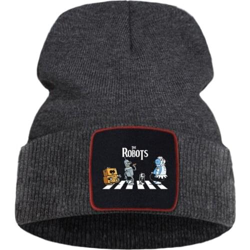 The Robots Cartoon Print Beanie Hats Flexible Wool Knitted Cap Adjustable Hot Sale Brimless Hat Unisex Cotton Sport Comfort Caps