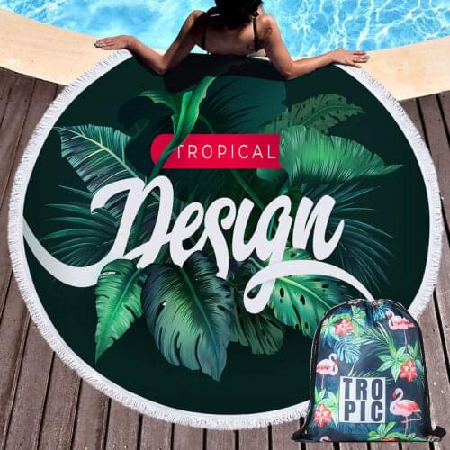 Monstera Tropical Summer Round Beach Towel Bohemian Bath Shower Towels With Drawstring Storage Bag Yoga Mat Cover toalla playa