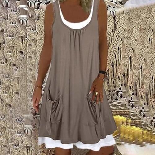 Women Dress Summer Casual Sleeveless Loose Party Dress 2021 Fashion Elegant O-Neck Tanks Dress Vintage Printed Dress Vestidos 3X