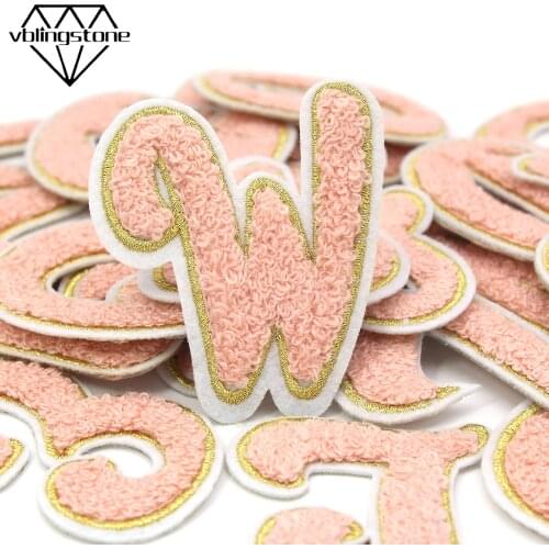 1Pcs Pink Letter Patches English Alphabet Embroidery Patch Iron On Patches For Clothes 3D Letter Bradge Sticker DIY Name For Bag