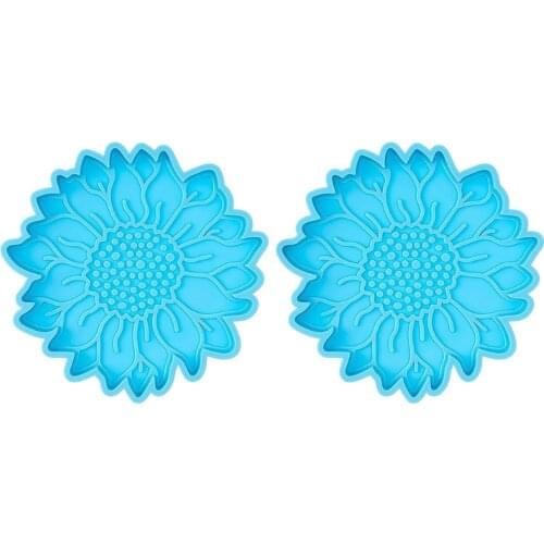 2 Pcs Sunflower Shape Coaster Epoxy Resin Mold Cup Mat Casting Silicone Mould DIY Crafts Ornaments Decorations Mold