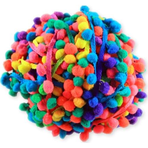 20 Yards DIY Section Stained Colorful Pom Pom Lace Trim Plush Ball Fringe Ribbon Handmade Sewing Braided Accessory